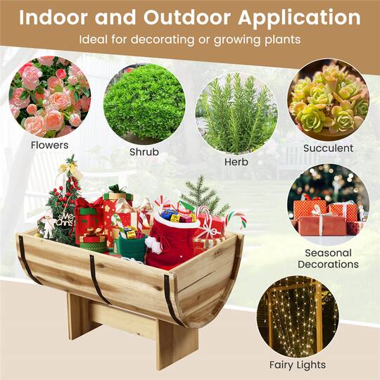 Costway 11.5" x 18" Solid Acacia Wood Half-Barrel Planter Box with Legs, 2ct.